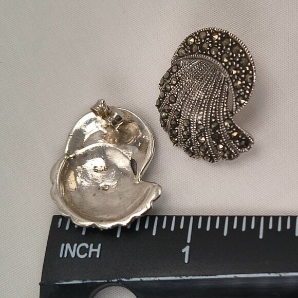 Vintage Sterling Silver Marcasite Fan Earrings - Picture 5 of 5